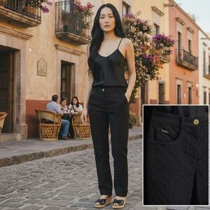 ST. JOHN SPORT BLACK JACQUARD BLACK STRAIGHT LEG HIGH WAISTED LOGO PANTS SZ 4